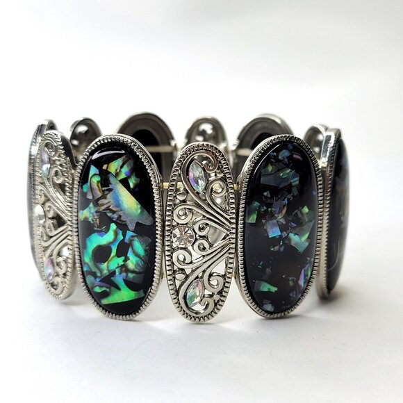 Abalone hued Iridiscent Stretch Fashion Bracelet Casual Wrap Bracelet - Picture 2 of 6